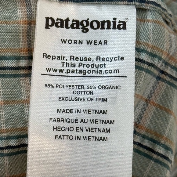 Patagonia Worn Wear M's Puckerware Shirt matcha green SZ L organic cotton blend - Picture 8 of 10